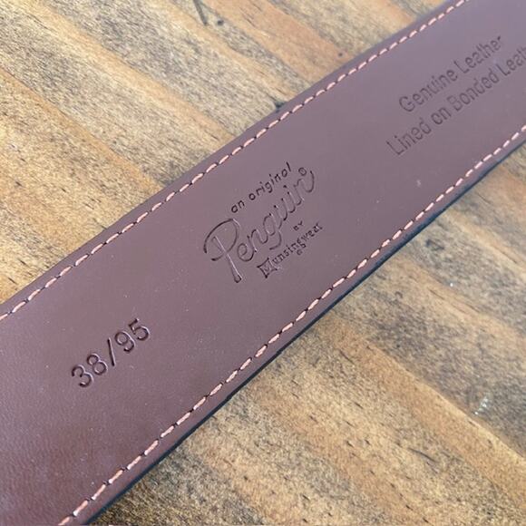 Original Penguin Black Leather Belt - Size 38 - Picture 5 of 8